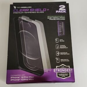 Rebellion Clear Shield+ Tempered Glass for iPhone 12/13 Pro Max - Black